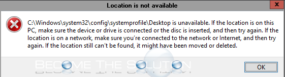 C:\Windows\system32\config\systemprofile Desktop is Unavailable