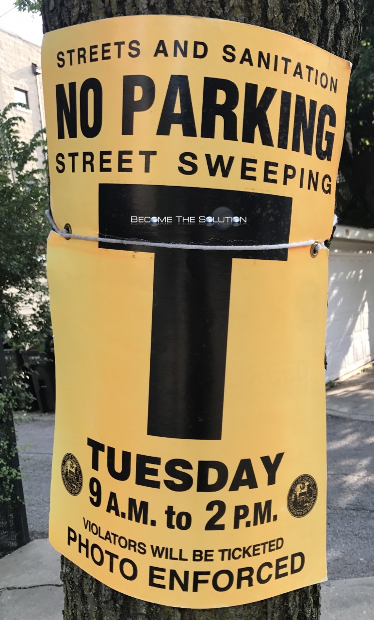 Chicago Streets and Sanitation No Parking Street Sweeping Tuesday Sign