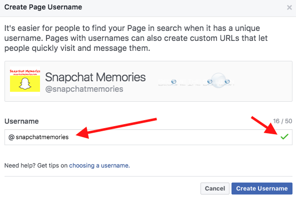 Facebook create custom url page screen