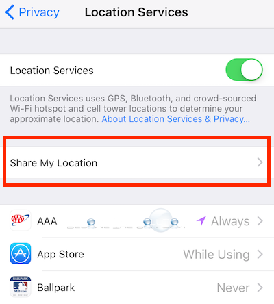 iPhone privacy share my location