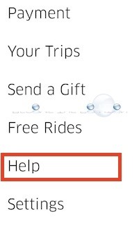 Uber help menu