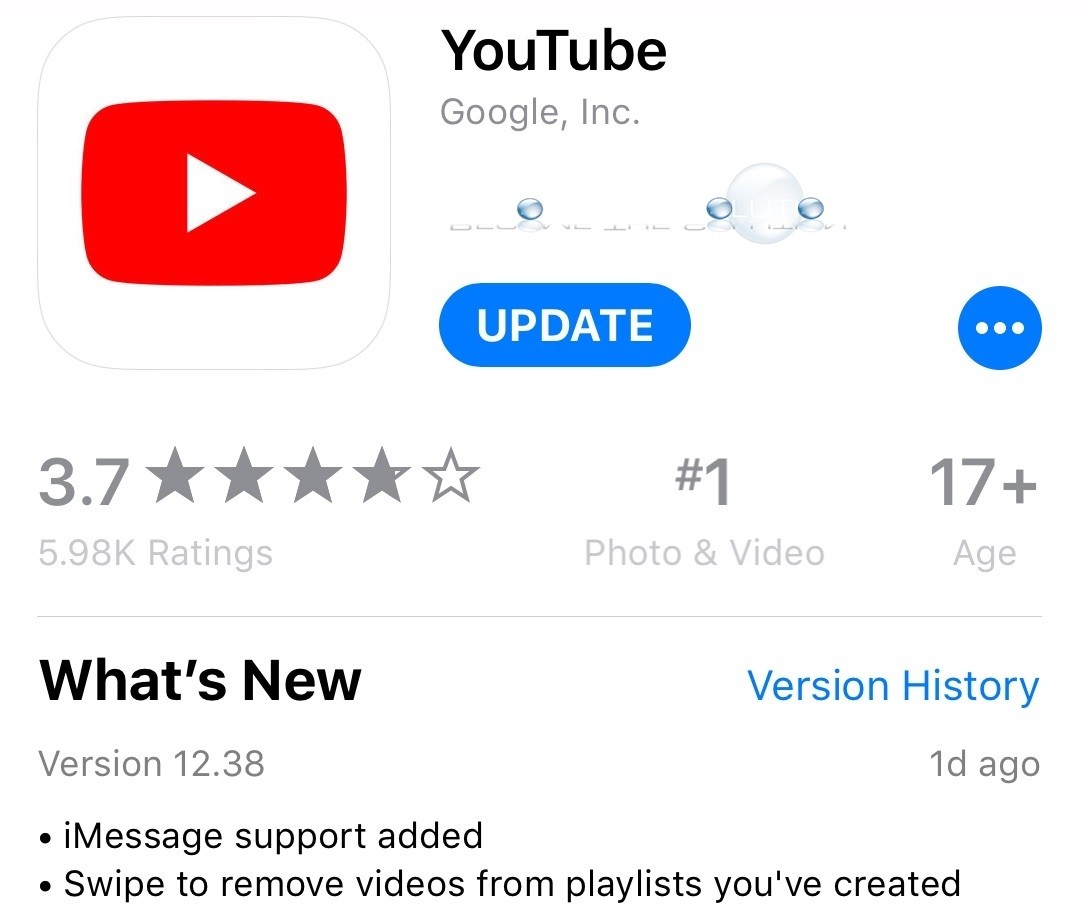 YouTube App iOS Update 12.38 October 03 2017