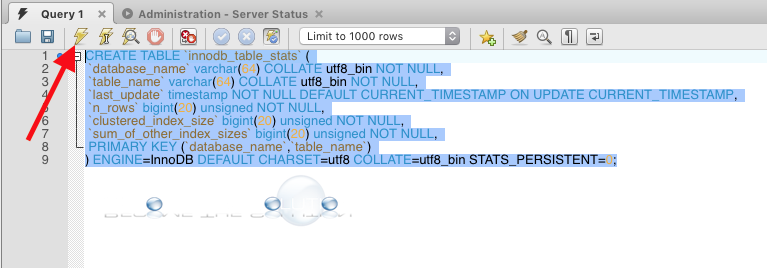 Mysql create innodb table stats query