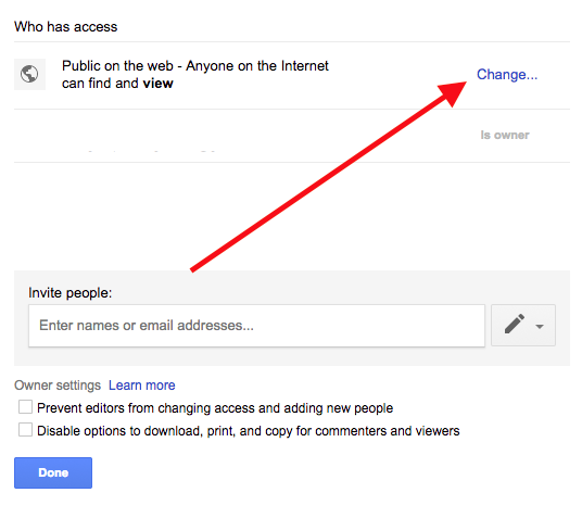 Google drive change access