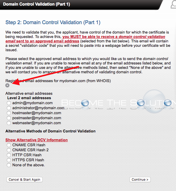 Instantssl domain name validation