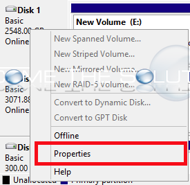 Windows disk management drive properties