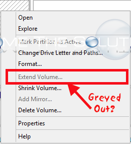 Windows extend volume greyed out