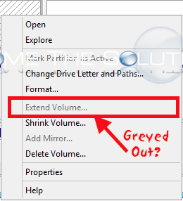 windows extend volume greyed out