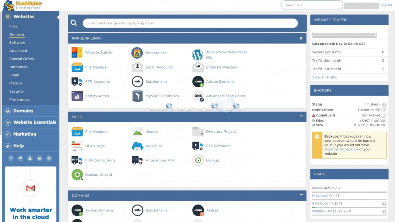 Host gator control panel example cpanel