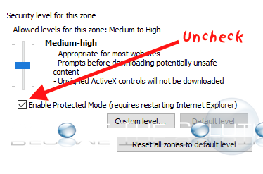 Internet explorer protected mode
