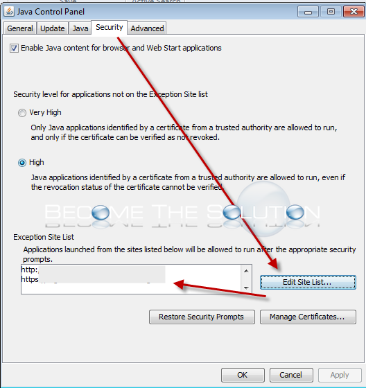 Java security control panel