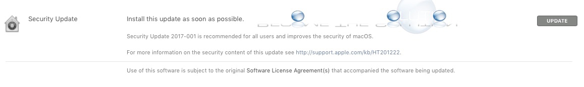 Install This Update as Soon as Possible – Apple Security Update 2017-001 - MacOS High Sierra