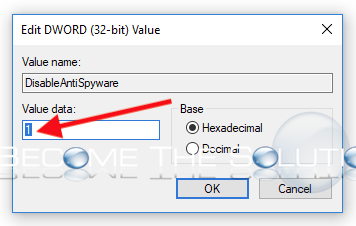 Regedit dword value 1 disableantispyware