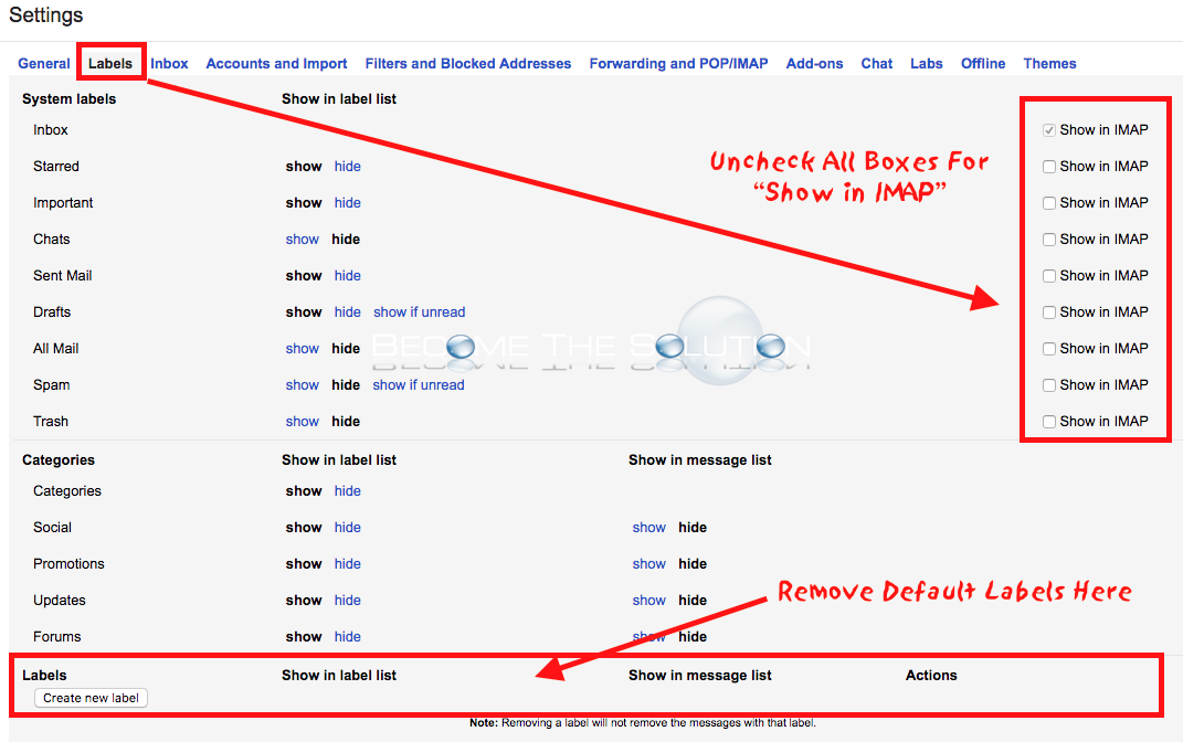 Gmail settings labels show in IMAP