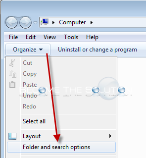 Windows organize folder search options