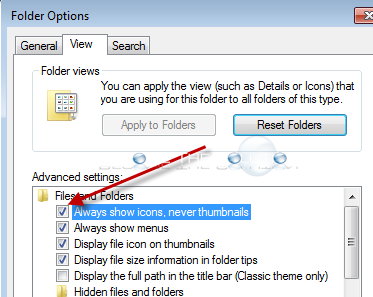Windows view always show icons never thumbnails