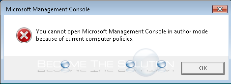 Fast: Du kan inte öppna Microsoft Management Consoles författarläge på grund av nuvarande maskinpolicy