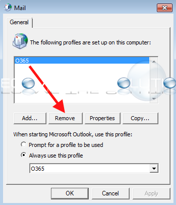 Outlook windows control panel remove profile
