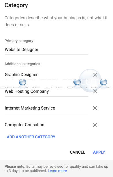 Google business listing edit categories