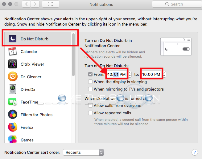 Mac notification center do not disturb 24 hours