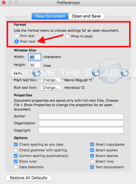 Textedit open as plain text default mac