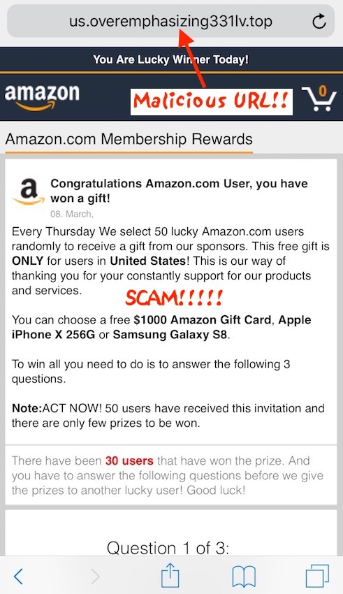 Stop: Congratulations Amazon User iPhone Pop-Up (Scam)