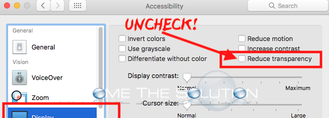 Mac system preferences reduce transparency