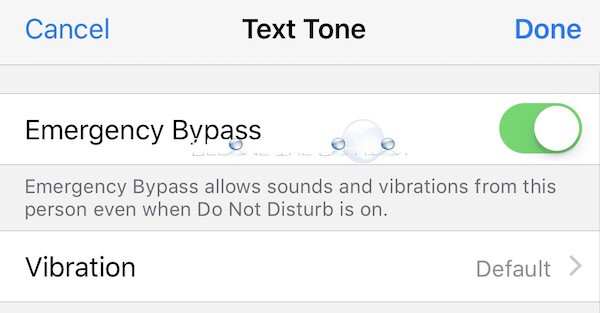 Iphone emergency bypass enable text tone contact