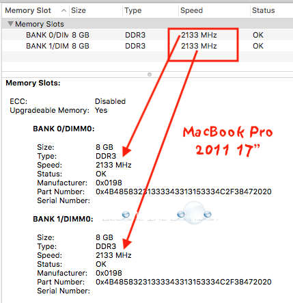 Macbook pro 2011 17 inch 16g ram 2133mhz speed