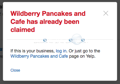 Yelp page has already been claimed