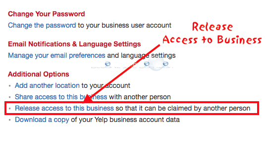 Yelp release access to business