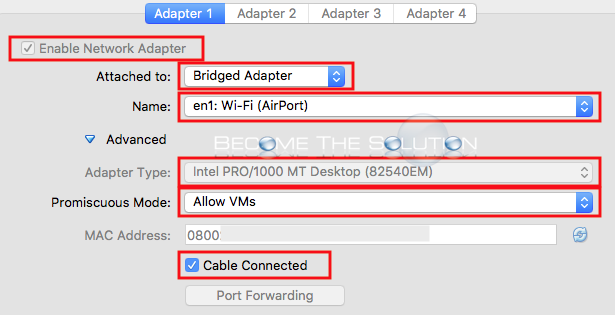 virtualbox network settings cable connected