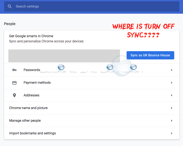 Disable google chrome sync settings