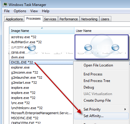 Windows task manager set affinity
