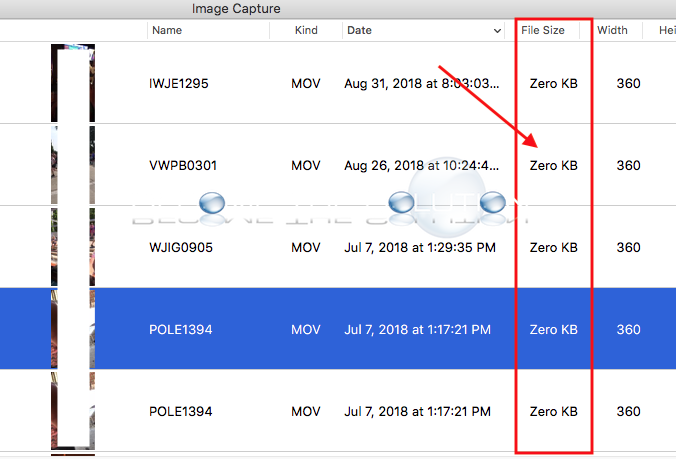 Image capture zero kb file size