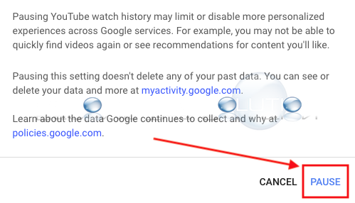 Youtube pause watch history confirm google activity