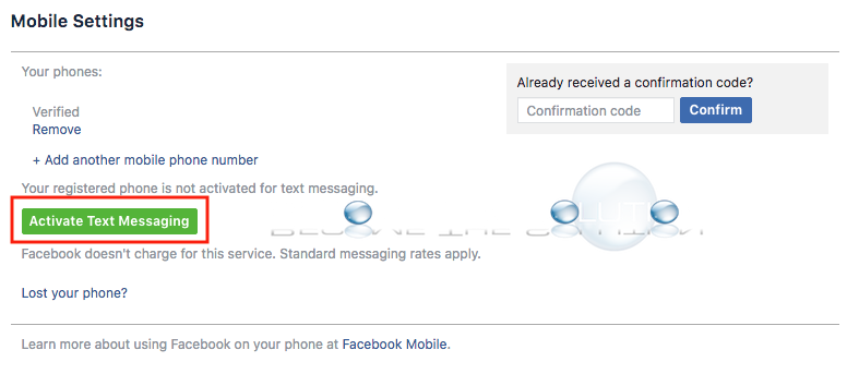 Facebook activate text messaging mobile number