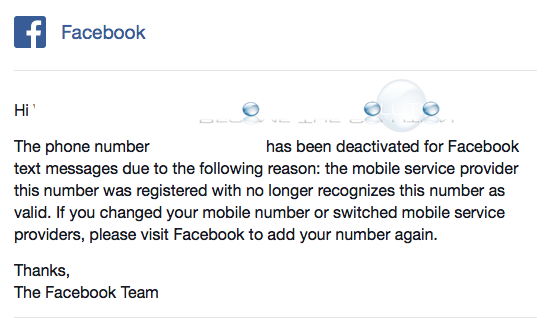 Mobile Phone Number Deactivated for Facebook Text Messages