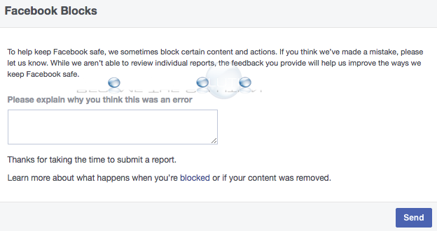 Facebook blocks contact us page