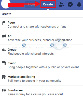 New facebook create button link profile home page