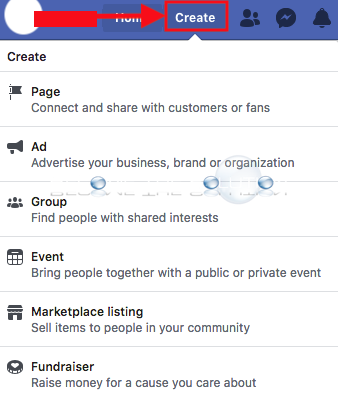 New Facebook “Create” URL Link On Homepage