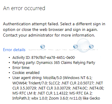 Fix: CRM Dynamics 365 Claims Relying Party Error