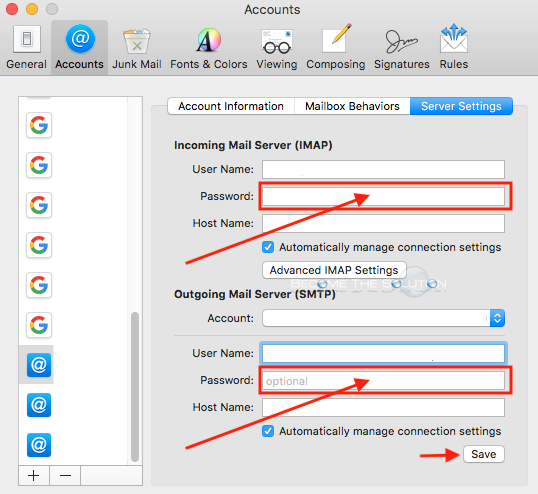 Mac mail app update password email account manually server settings preferences