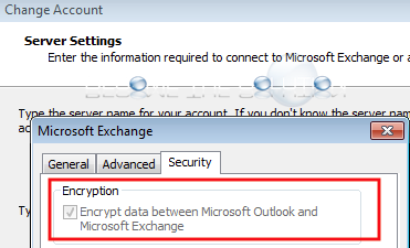 Outlook encrypt data between outlook and exchange settings