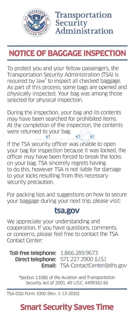 Tsa notice of bag inspection form english transportation security administration