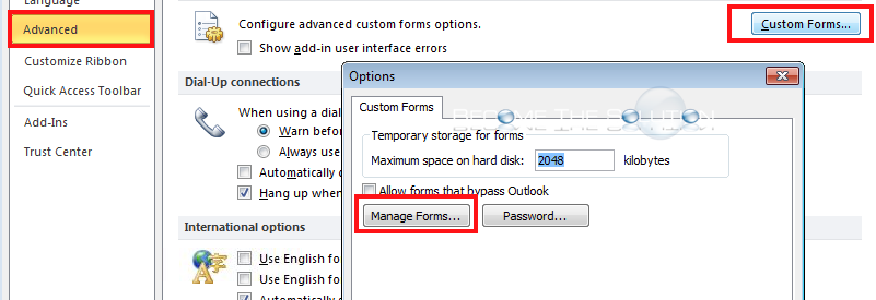 Outlook manage forms