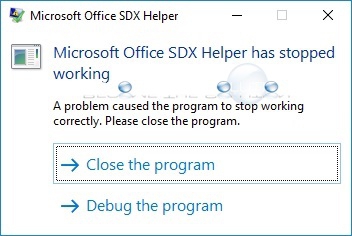 Fix: Microsoft Office SDX Helper Has Stopped Working