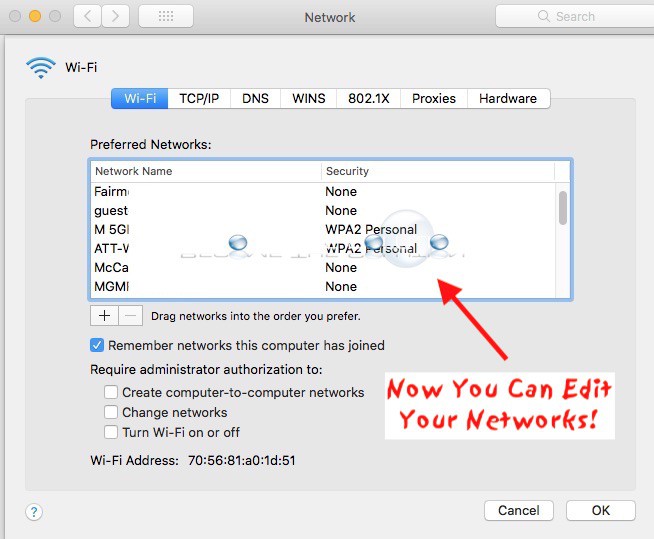 Mac preferred wireless networks not greyed out