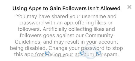 Instagram using apps to gain followers isnt allowed