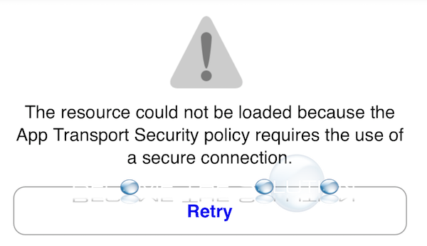 The resource could not be loaded because the App Transport Security Policy requires the use of a secure connection – iOS YouTube